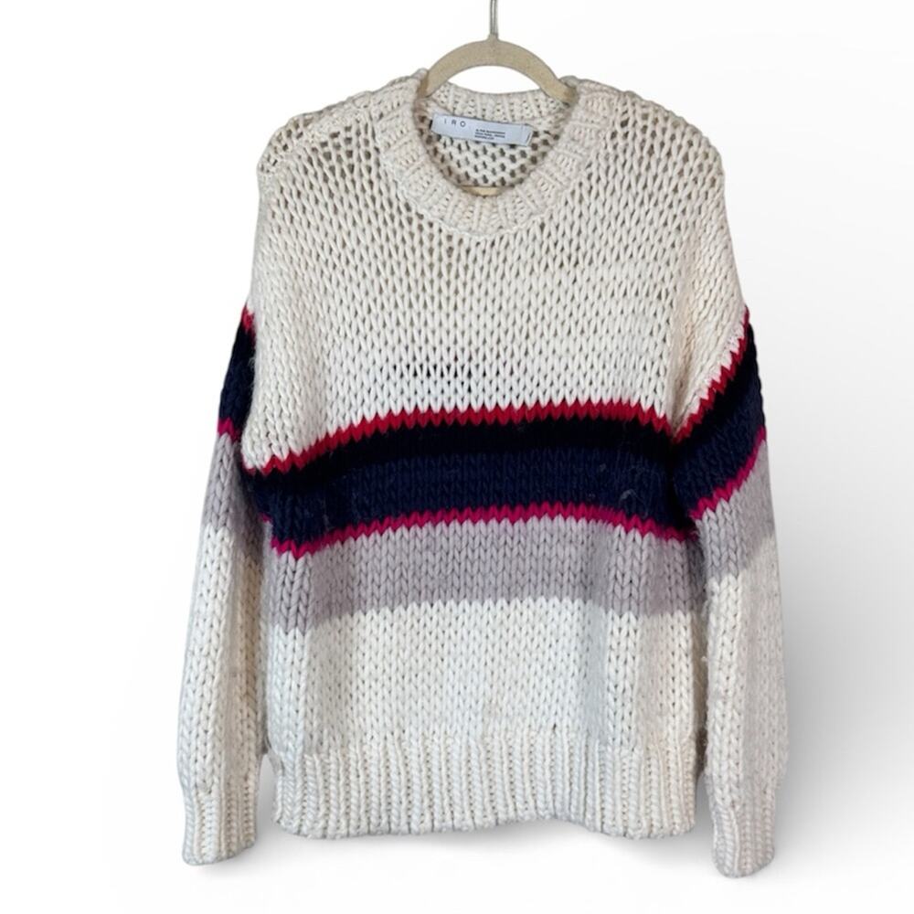 Iro Cream Blue Pink Wool Chunky Knit Pullover Sweater Womens XS Oversized Cozy